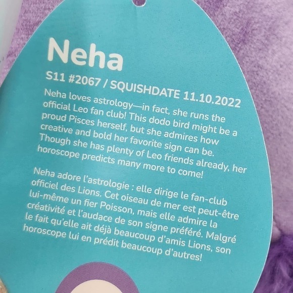 Squishmallow 11" Neha Dodo Bird Soft Purple Pre Historic Bird Plush - Picture 4 of 7